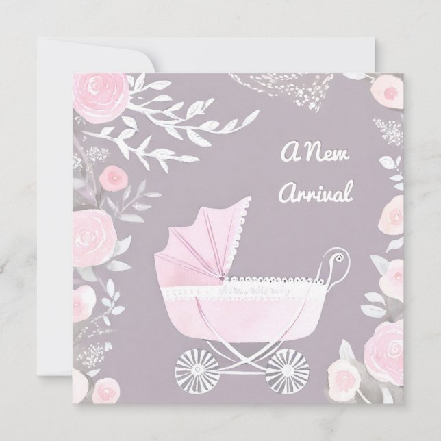 Cartão De Festividades Placa Bebê Bonito de Pram Gelado de Nova Chegada L (Frente)