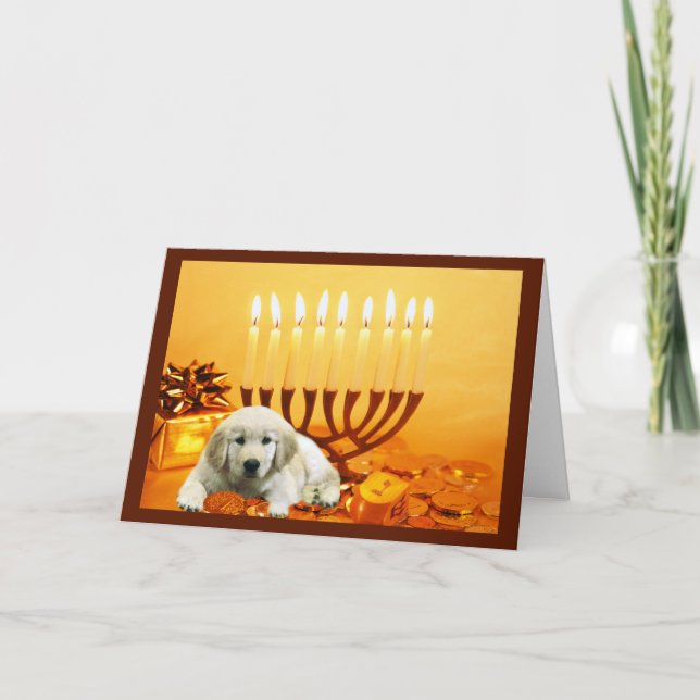 Cartão De Festividades Placa Chanukah de Retriever de ouro Menorah3 (Frente)
