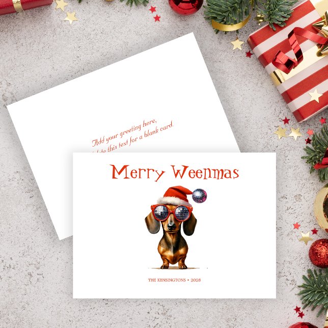 Cartão De Festividades Placa Dachshund de Weenmas de feliz com texto pers (Merry Weenmas Dachshund Card with Custom Text)