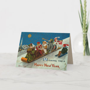 Cartão De Festividades Placa de Anos novos de Seita Vintage