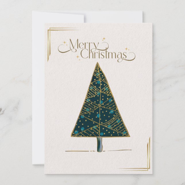 Cartão De Festividades Placa de Árvore Natal Elegante com Destaques Doura (Frente)