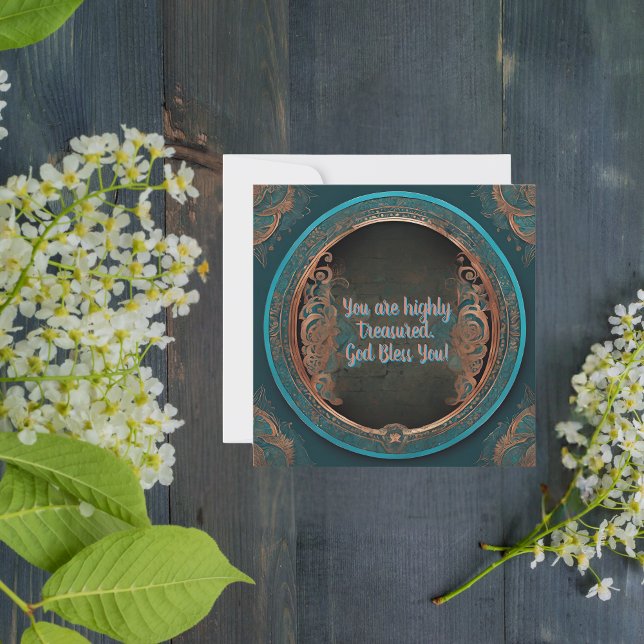 Cartão De Festividades Placa de Bênção Turquesa de Cobre Redonda (Criador carregado)