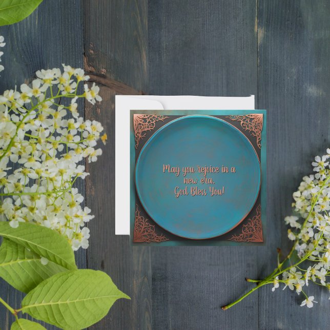 Cartão De Festividades Placa de Bênção Turquesa de Cobre Redonda (Criador carregado)
