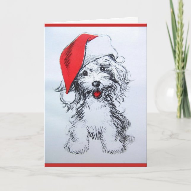 Cartão De Festividades Placa de desenho para Papais noeis de puppy bonito (Frente)