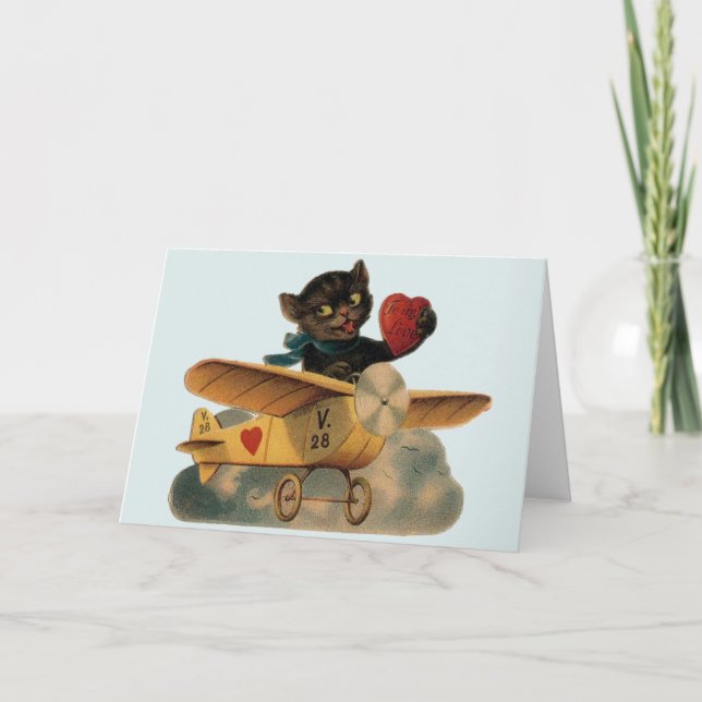 Cartão De Festividades Placa de Dia de os namorados Piloto Gato Preto Vin (Frente)