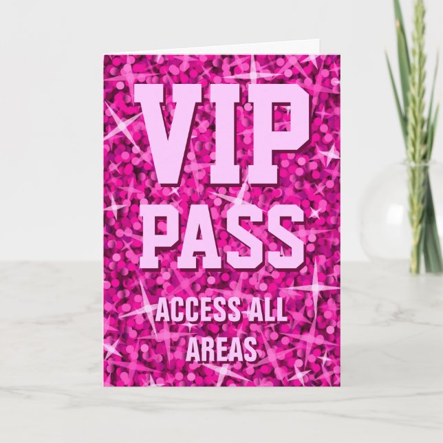 Cartão De Festividades Placa de Dia de os namorados 'VIP Pass' Rosa Glitz (Frente)