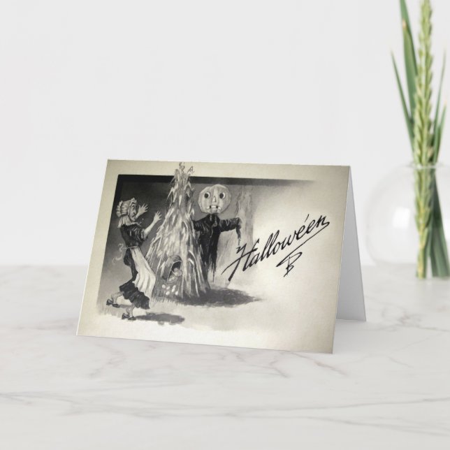 Cartão De Festividades Placa de Espantalho Vintage Halloween (Frente)