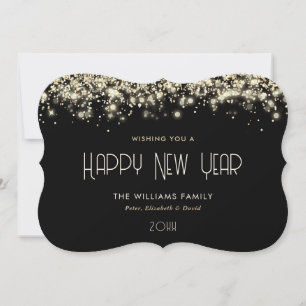 Cartão De Festividades Placa de Feliz ano novo Sparkle Dourada Preta Mode