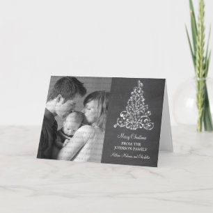 Cartão De Festividades Placa de Feriado do Quadro de Árvore Sparkle, Cinz