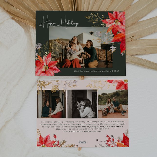 Cartão De Festividades Placa de Férias Feliz de Quatro Fotografias Florai (Criador carregado)