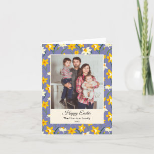 Cartão De Festividades Placa de férias plana com foto da família Floral d