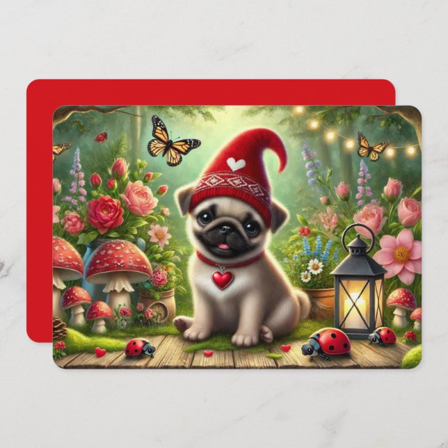 Cartão De Festividades Placa de Férias Plana Pug Whimsical (Frente/Verso)