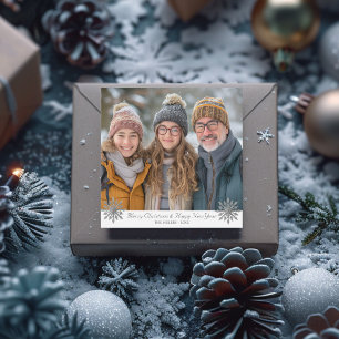 Cartão De Festividades Placa de Férias Simples e Flocos de Neve Brancos