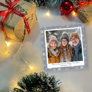 Cartão De Festividades Placa de Férias Vintage e Flocos de Neve Brancos