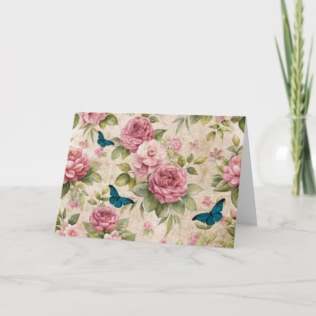 Cartão De Festividades Placa de Florais e Borboletas Inspirada por Epheme (Frente)