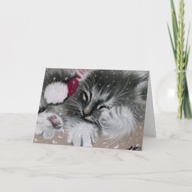 Cartão De Festividades Placa de Gato de Gatinho de papais noeis (Frente)