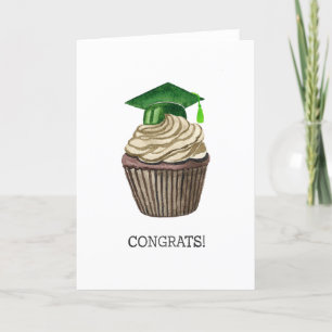 Cartão De Festividades Placa De Graduação, Boné De Aquarela Com Cupcake