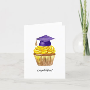 Cartão De Festividades Placa De Graduação, Boné De Aquarela Com Cupcake