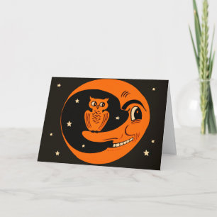 Cartão De Festividades Placa de Halloween da Lua Retroativa