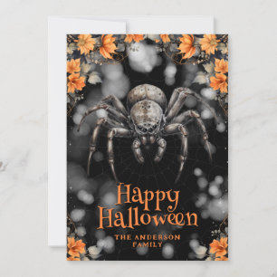 Cartão De Festividades Placa de Halloween Feliz de Aranha Cobweb Floral