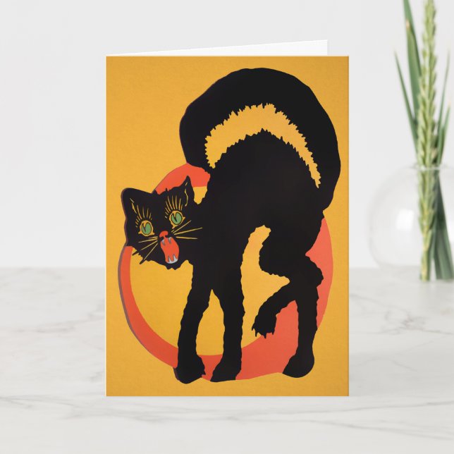 Cartão De Festividades Placa de Halloween para Cat Retroativa (Frente)