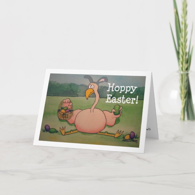 Cartão De Festividades Placa de Humor Engraçada com Felz pascoa Flamingo  (Frente)