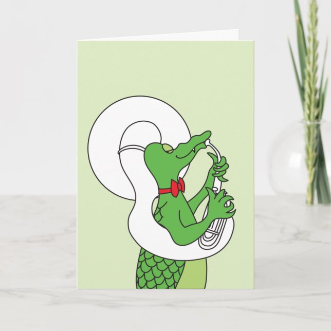 Cartão De Festividades Placa de jacaré para jogar Tuba (Frente)