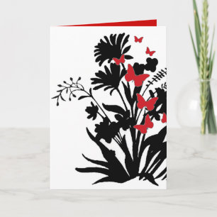 Cartão De Festividades Placa de Namorados floral de borboleta branca pret