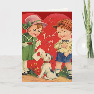 Cartão De Festividades Placa de Namorados Vintage para Crianças