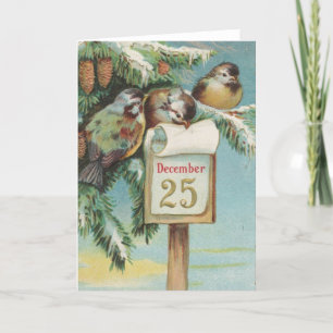 Cartão De Festividades Placa de natais vintages   25 de dezembro de aves