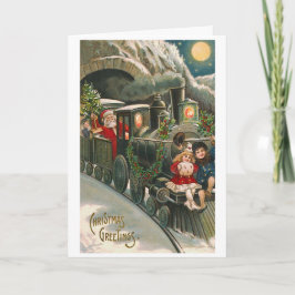 Cartão De Festividades Placa de Natais vintages "Papais noeis num comboio