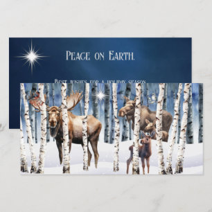 Cartão De Festividades Placa de Natal da Família Moose Winter Woods