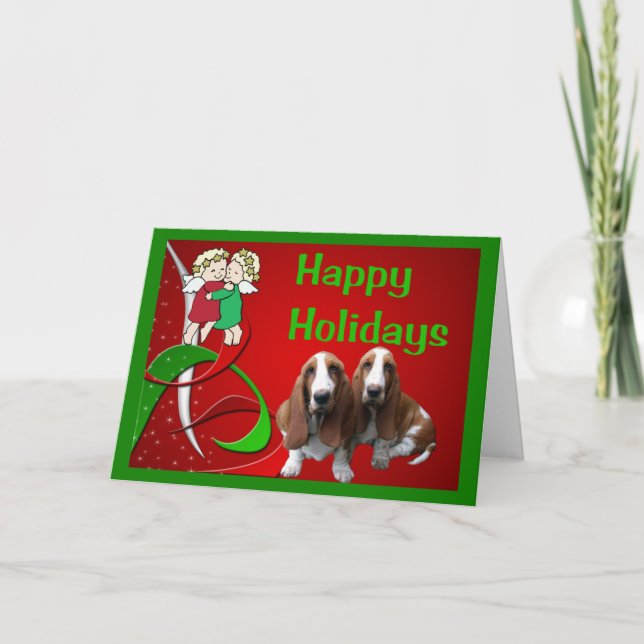 Cartão De Festividades Placa de Natal de Caça-Basset com Ângulos Pequenos (Frente)