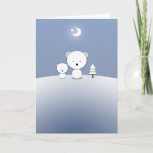 Cartão De Festividades Placa de Natal Kawaii Polar Bears Moon Star