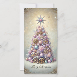 Cartão De Festividades Placa de Natal Pastel Steampunk Árvore Roxo