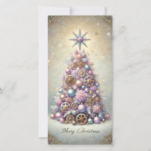 Cartão De Festividades Placa de Natal Pastel Steampunk Árvore Roxo