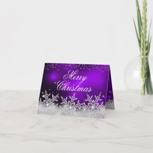 Cartão De Festividades Placa de Natal Purple Crystal Snowflake (Frente)