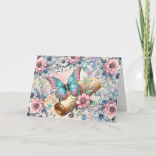 Cartão De Festividades Placa de Nota de Borboleta Floral de Pastel Elegan