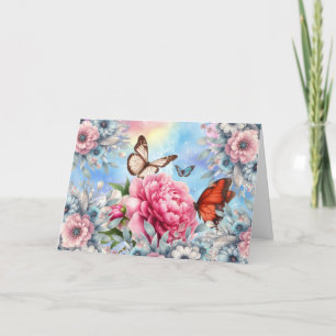 Cartão De Festividades Placa de Nota de Borboleta Floral de Pastel Elegan