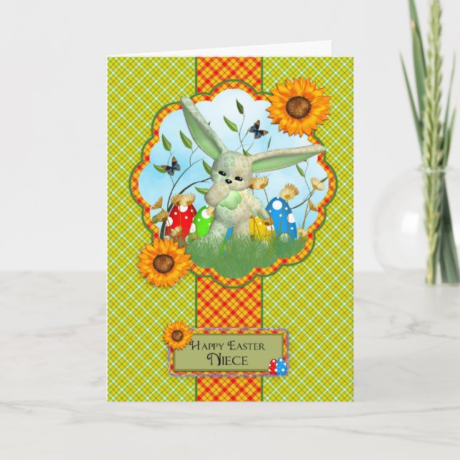 Cartão De Festividades Placa De Páscoa Da Niece Cute Com Coelho E Ovos De (Frente)