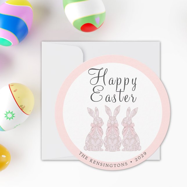 Cartão De Festividades Placa de Páscoa Pernalada Personalizada (Personalized Lace Bunny Easter Card)