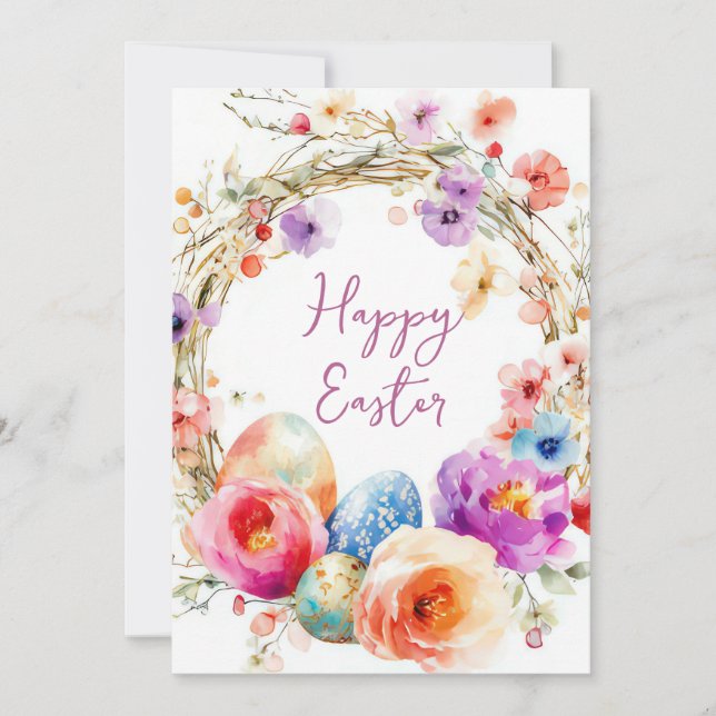 Cartão De Festividades Placa de Páscoa Personalizada com Ovos e Flores de (Frente)
