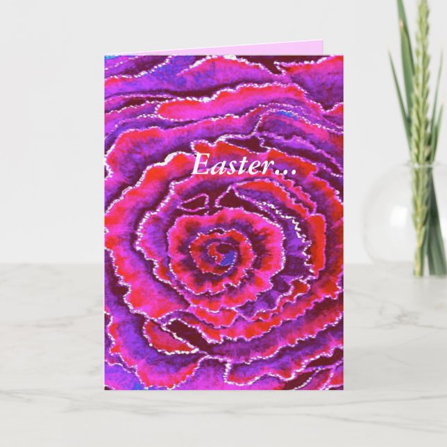 Cartão De Festividades Placa de Páscoa roxa e rosa (Frente)