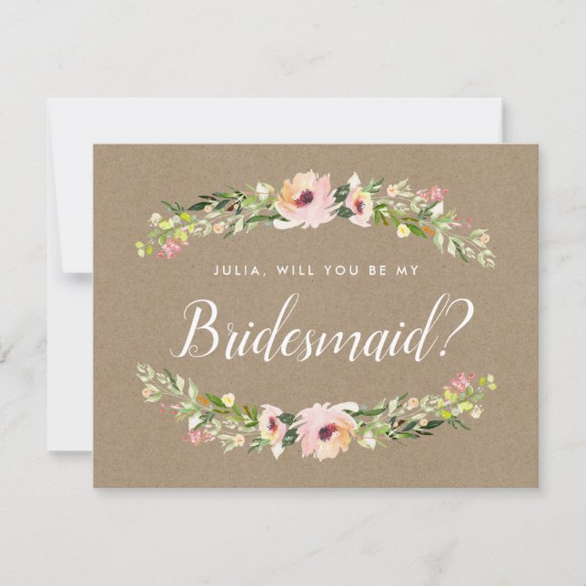 Cartão De Festividades Placa de Proposta Bridesmaid | Rustic Kraft (Frente)