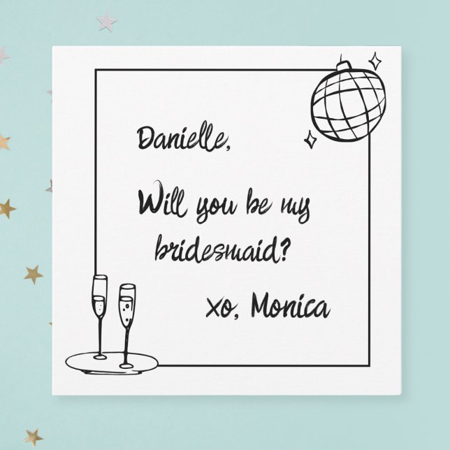 Cartão De Festividades Placa de Proposta de Disco Mid Manuscrita Personal (Pop the question with this fun trendy disco bridesmaid proposal card. Perfect for your bridal squad!)