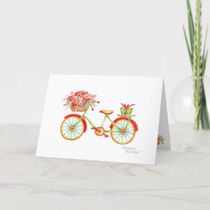 Cartão De Festividades Placa de saudação da cesta de flores da biciclet
