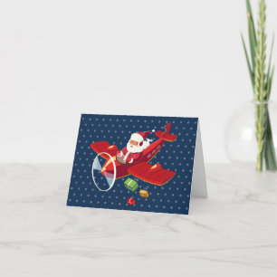 Cartão De Festividades Placa de Saudação do Avião Voador papai noel