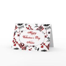 Placa de Saudação do Motif Namorados Branco Vermel