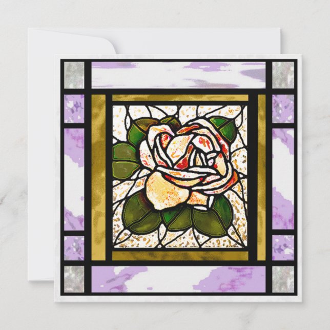 Cartão De Festividades Placa de Vidro Dourada de Deco Lilac, Arte Rosa (Frente)