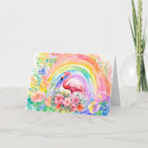 Cartão De Festividades Placa Flamingo Floral do Pastel Rainbow Watercolor